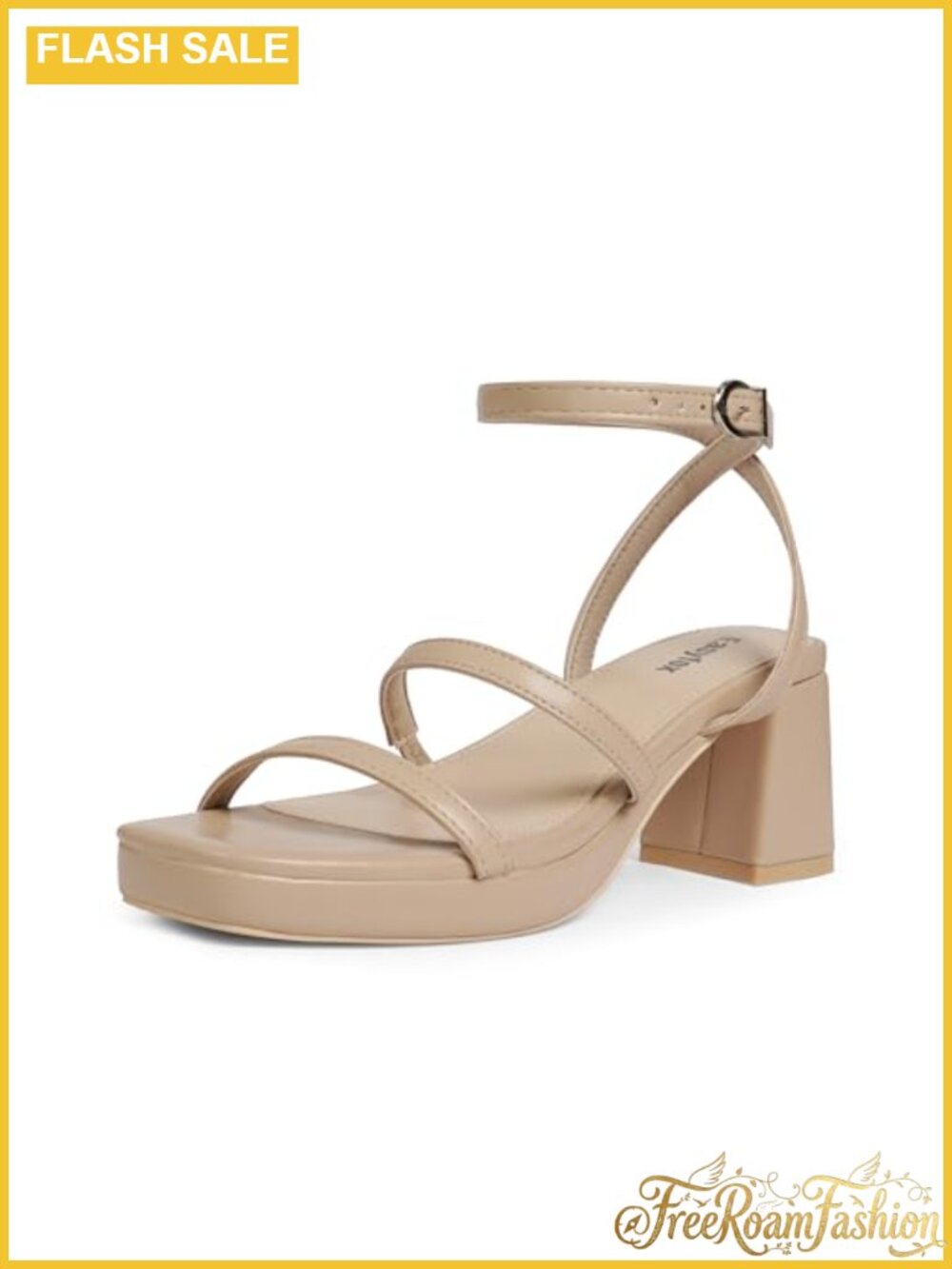 Chunky Block Heel Platform Sandals Faux Leather Open Toe Ankle Strap